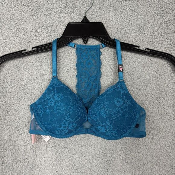 Victoria's Secret Other - Victorias Secret Push Up Bra Front Closure Lace Up Racerback Front 32B Green